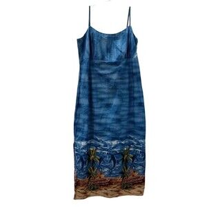 Jade Fashions Maxi Dress 3XL Sleeveless Hawaii Dolphin Border Print Cotton